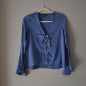 Periwinkle Tie Up Lulu's Shirt with Bell Sleeves